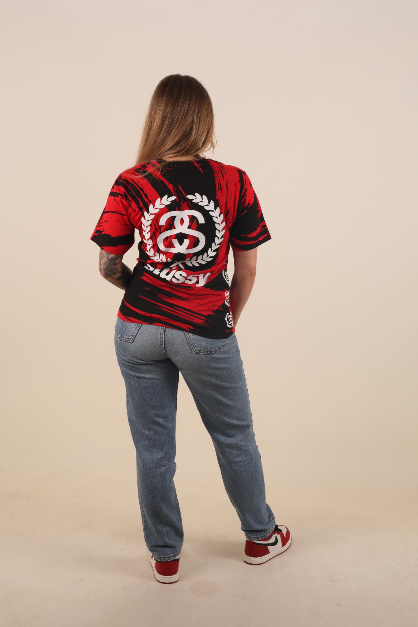 Deadstock Stussy painted black / red T-shirt (S)