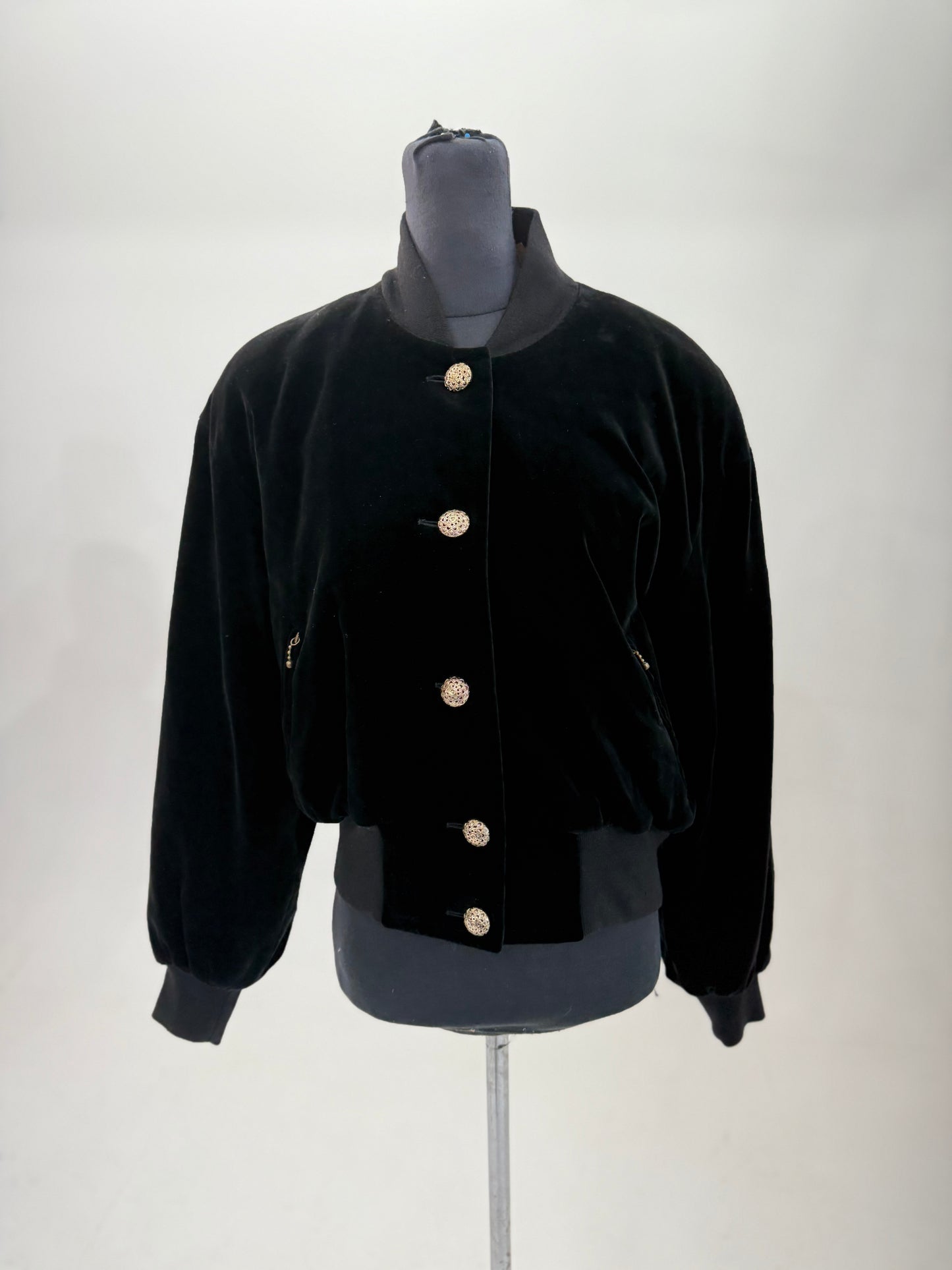 1980s Escada by Margaretha Ley Velvet Black Bomber Jacket UK 8/10
