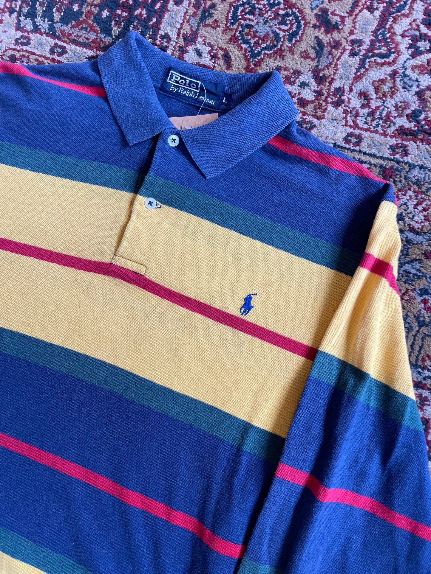 90s Polo Ralph Lauren stripe polo shirt (L)