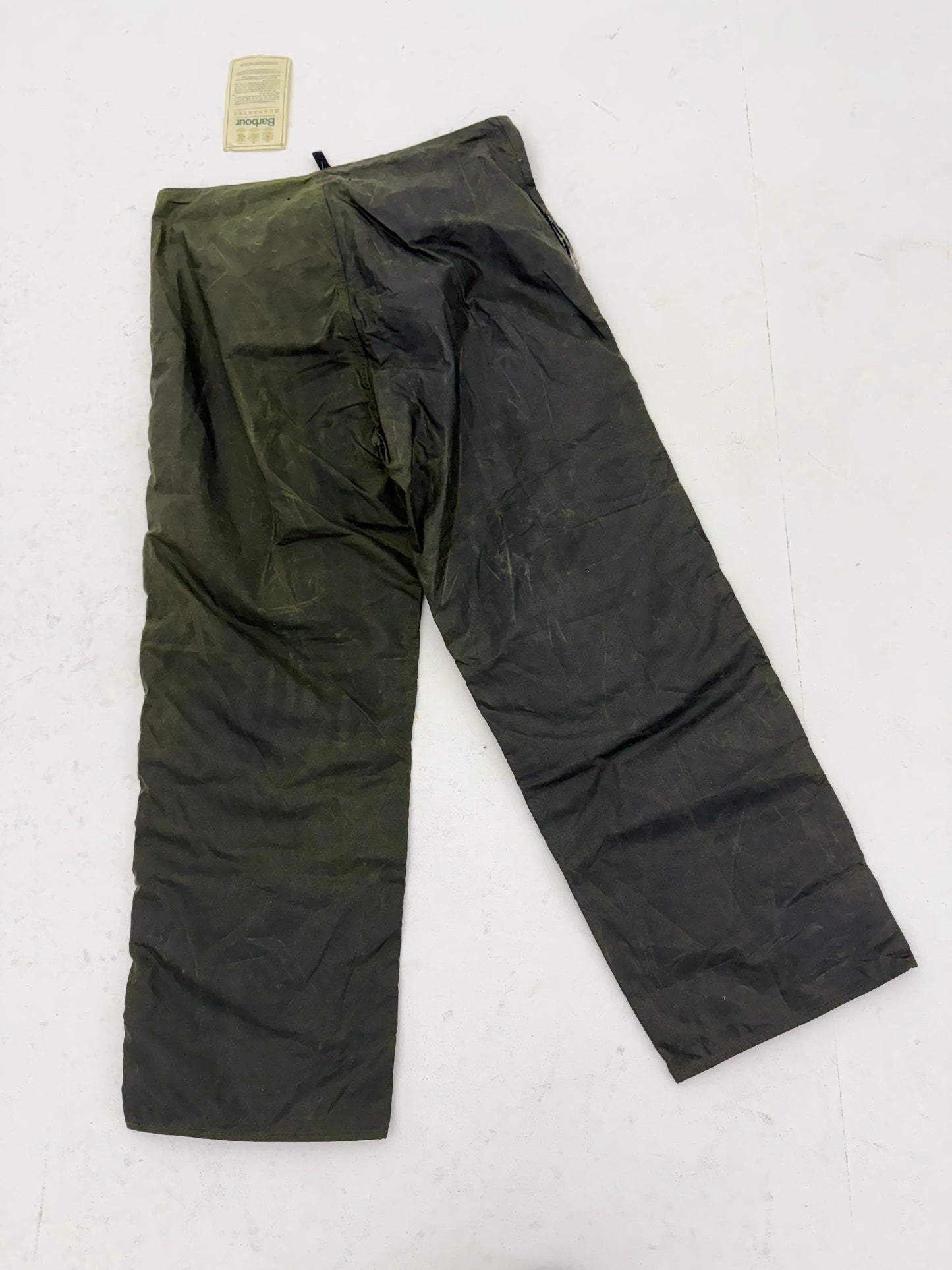 1990 Barbour A124 Lined waxed cotton over-trousers (Small).