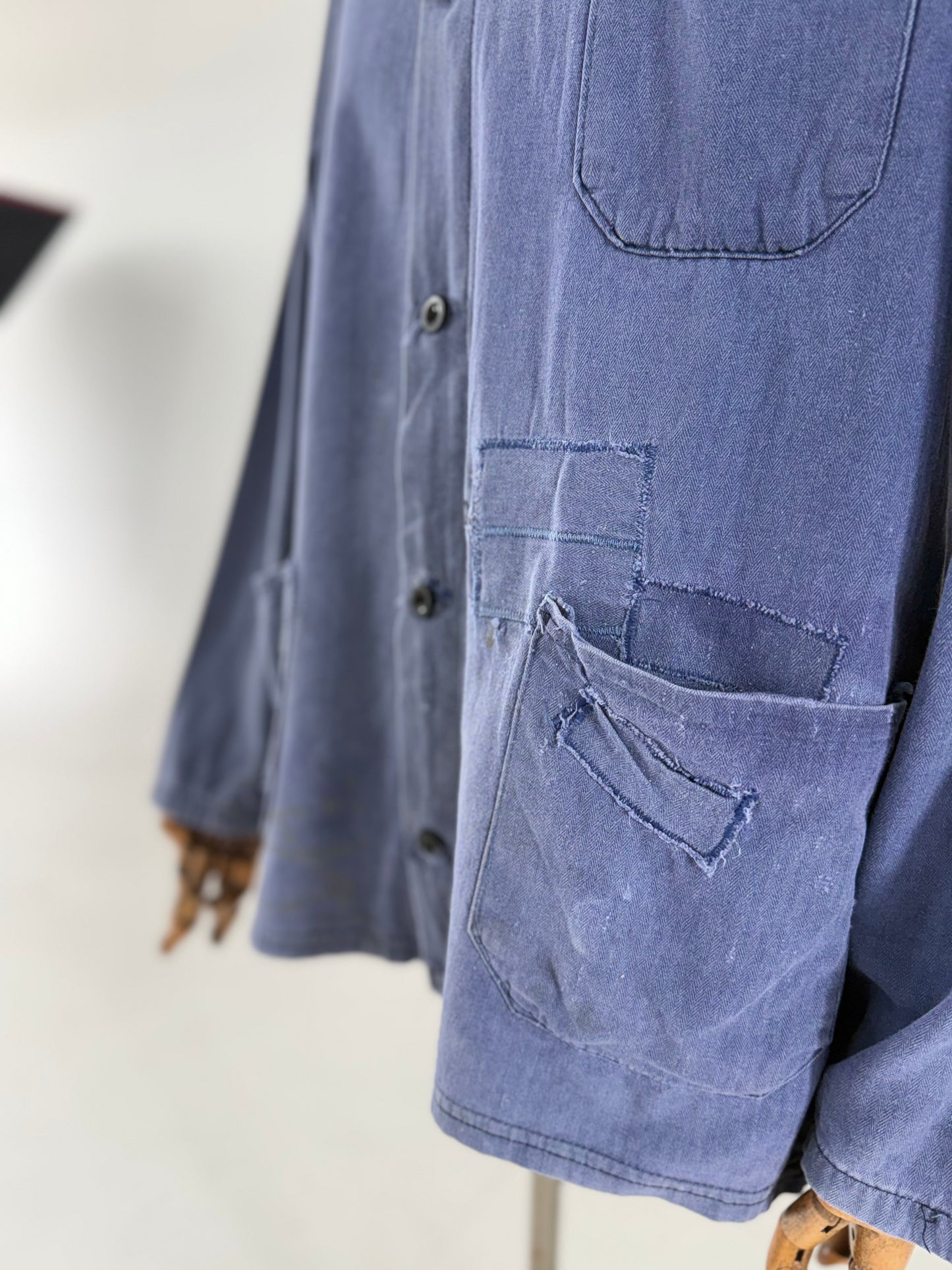 Vintage HBT Herringbone cotton blue worker jacket - XL