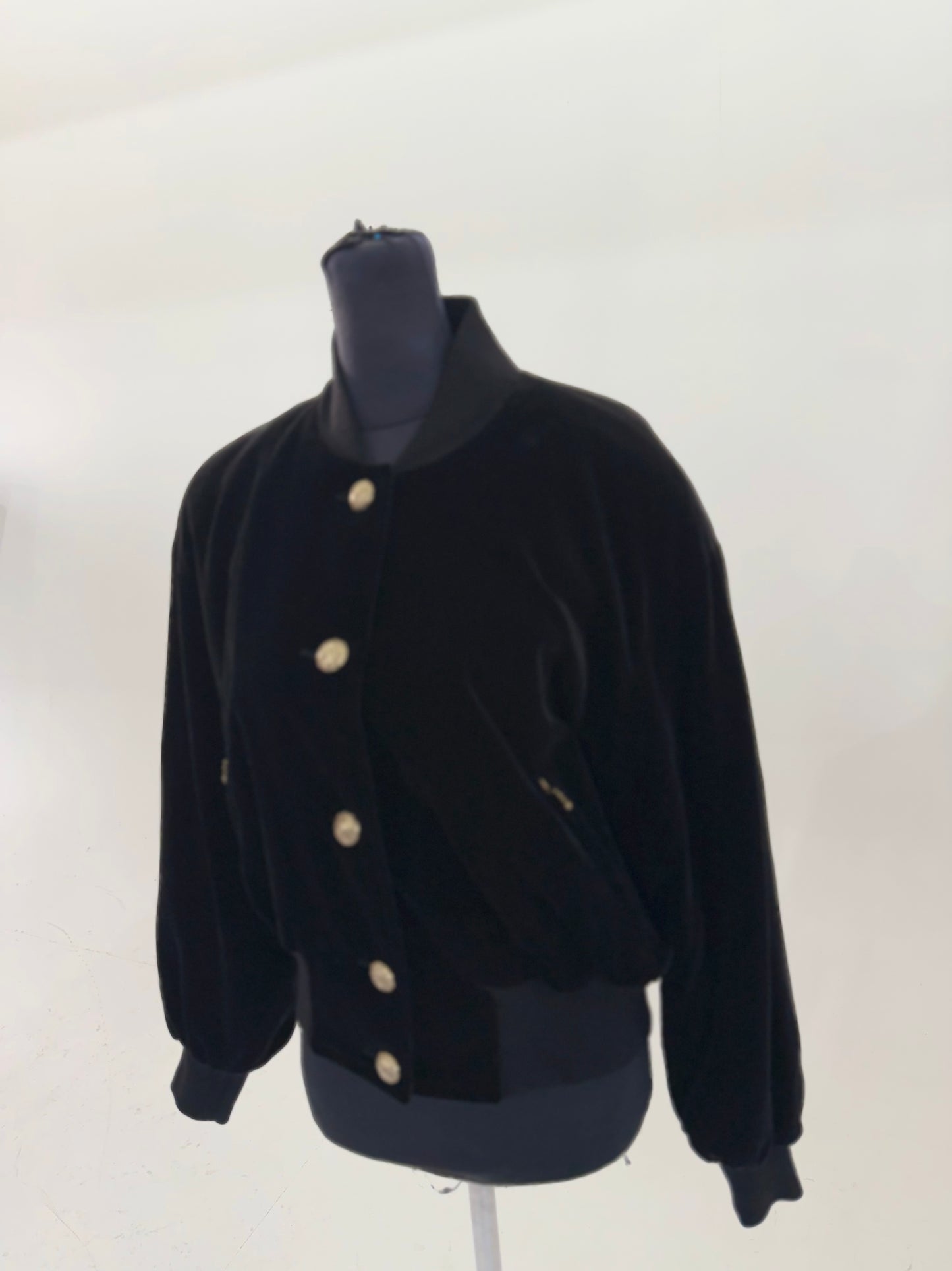 1980s Escada by Margaretha Ley Velvet Black Bomber Jacket UK 8/10