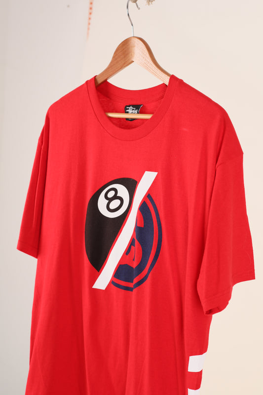 Deadstock Stussy 8 ball S Link logo tee - Red (L)