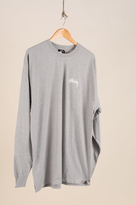 Deadstock Stussy Original stock long sleeve tee - Heather grey (XL)