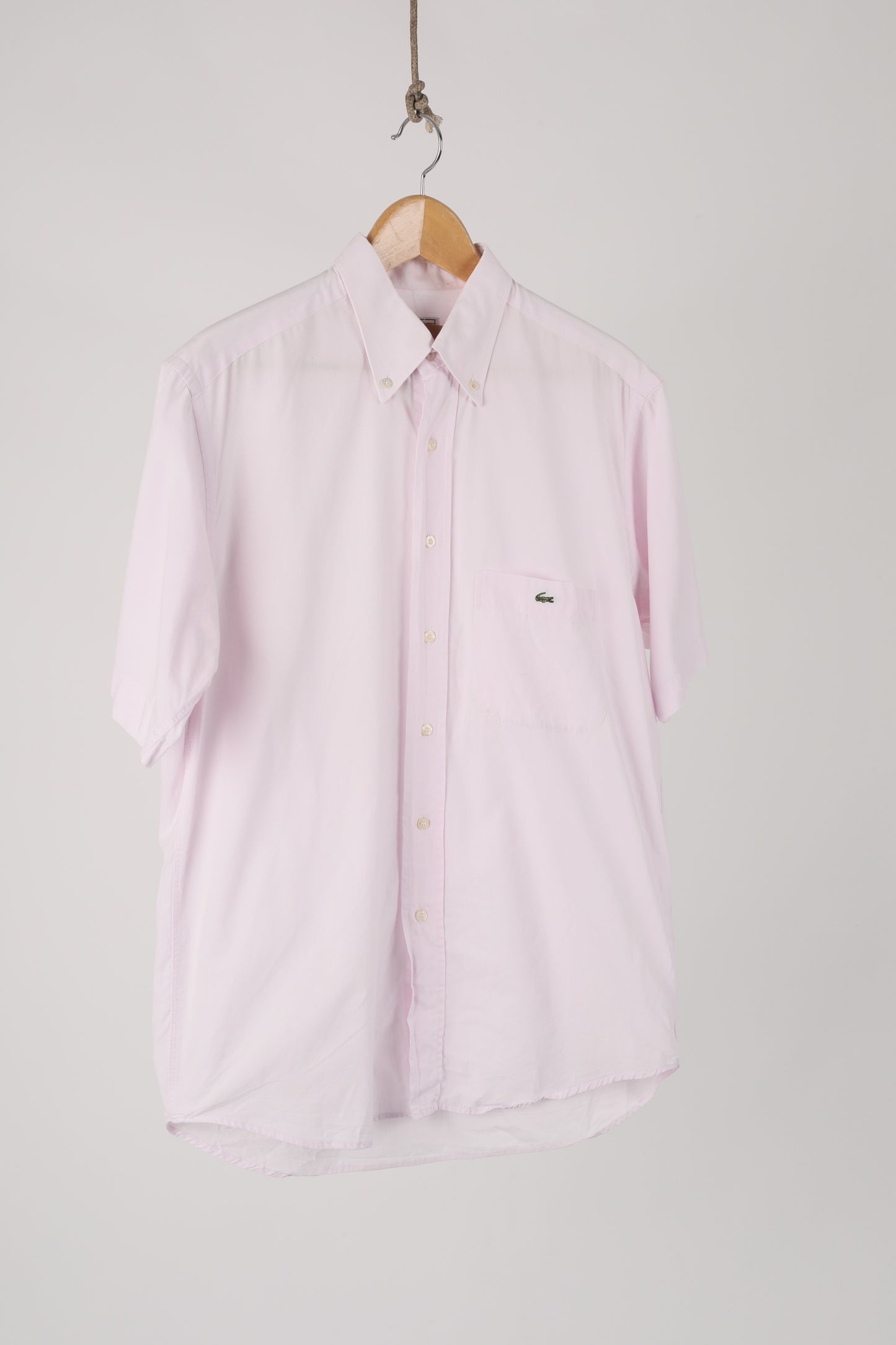 90s Lacoste baby pink short sleeve Oxford shirt (40)