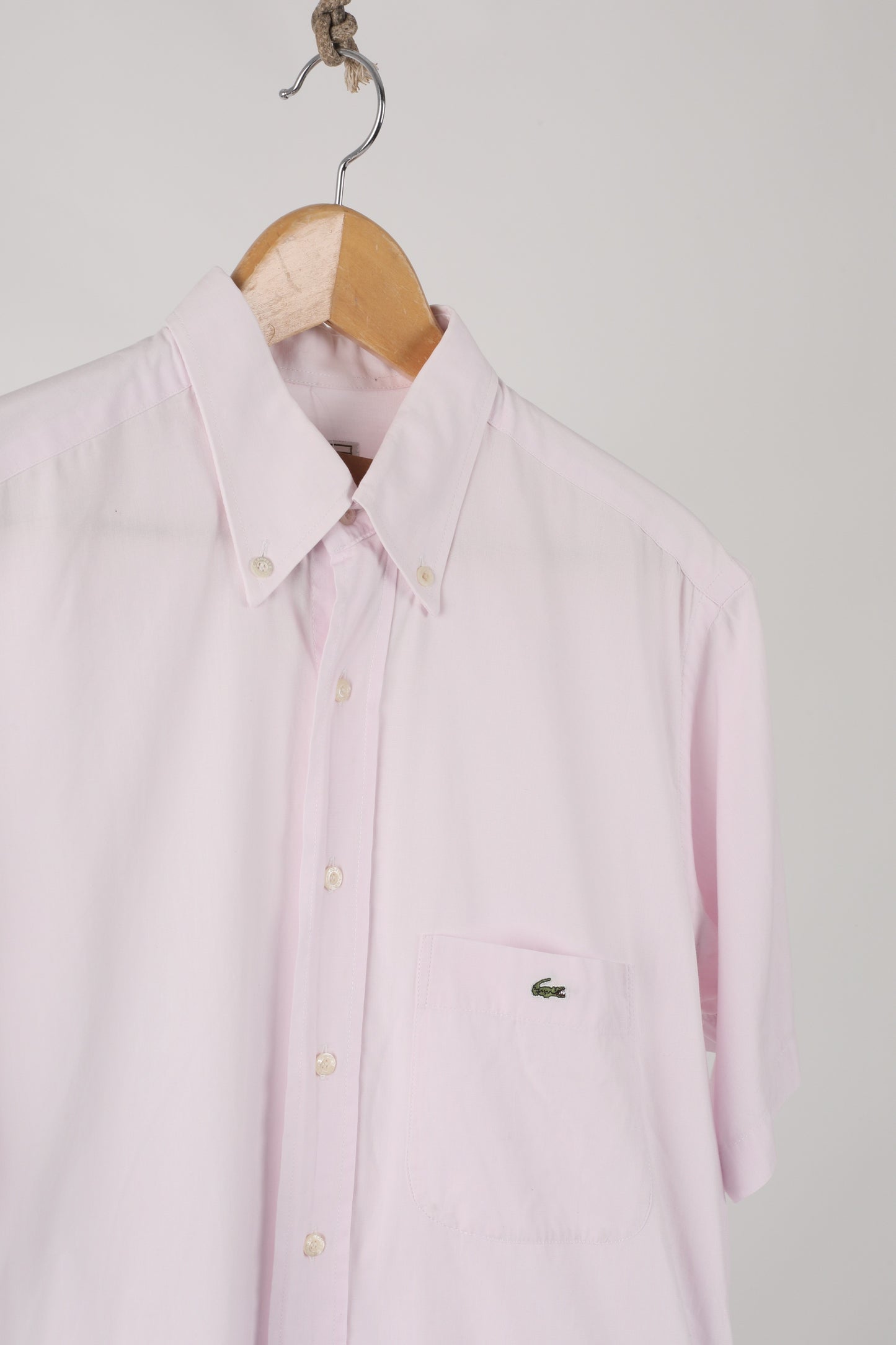 90s Lacoste baby pink short sleeve Oxford shirt (40)