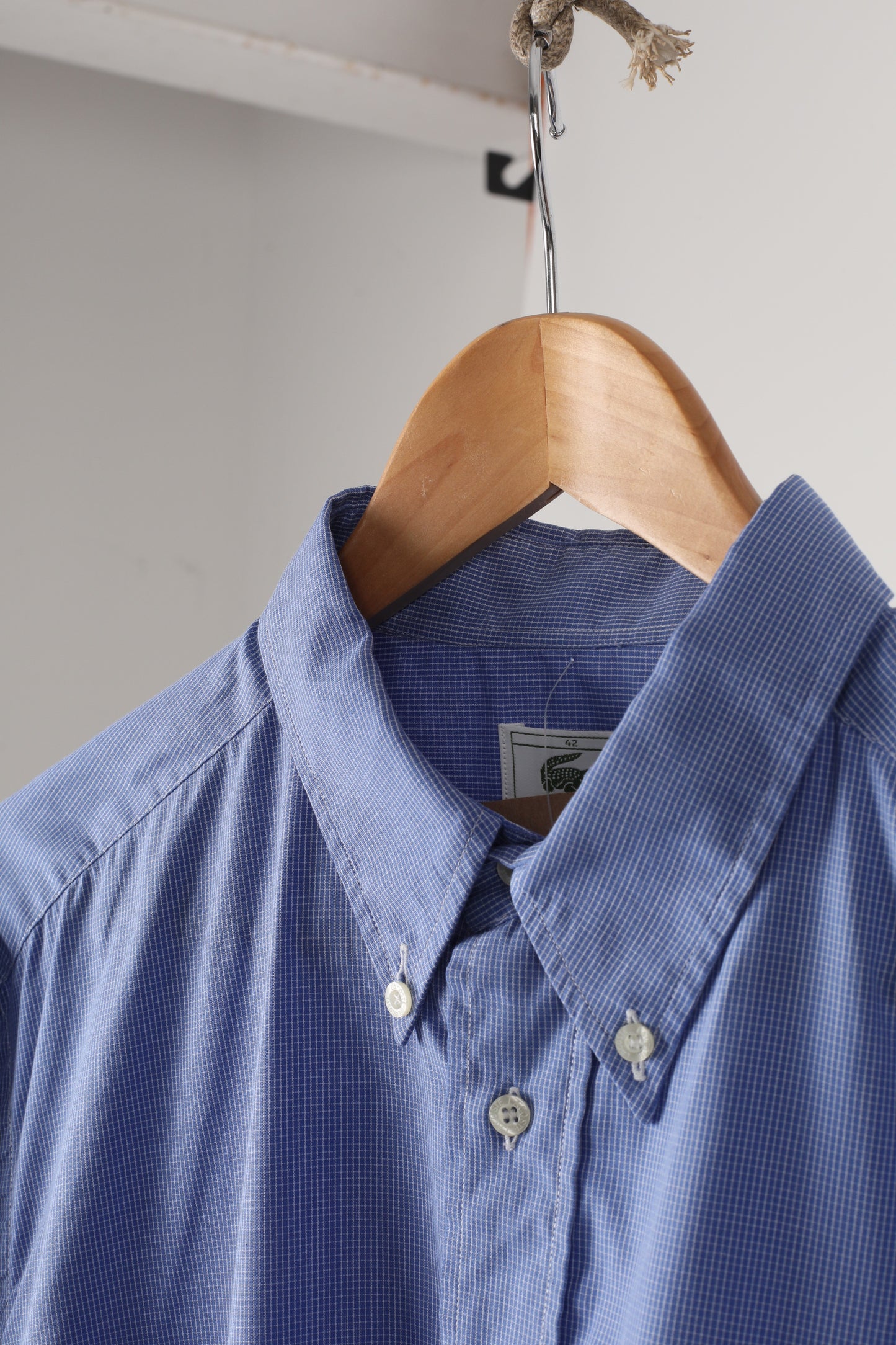 90s Lacoste Gingham check blue Oxford shirt (42)