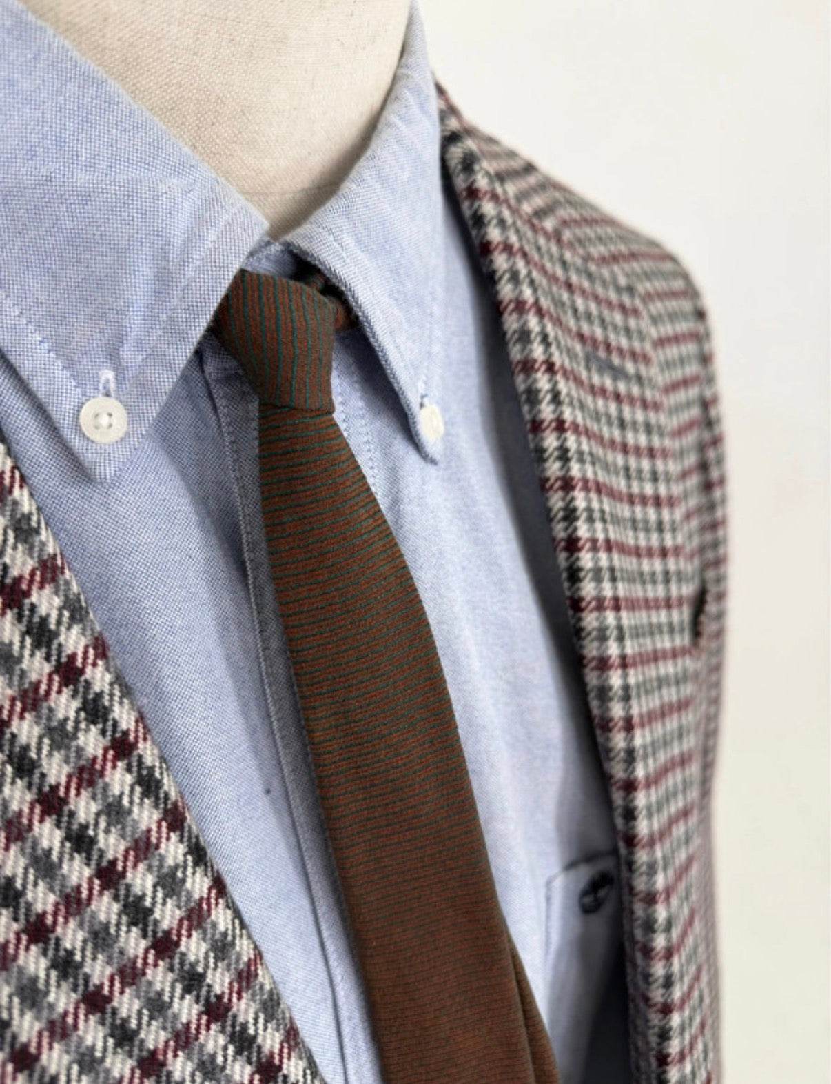 Vintage 1960s Green & Brown micro stripe skinny tie