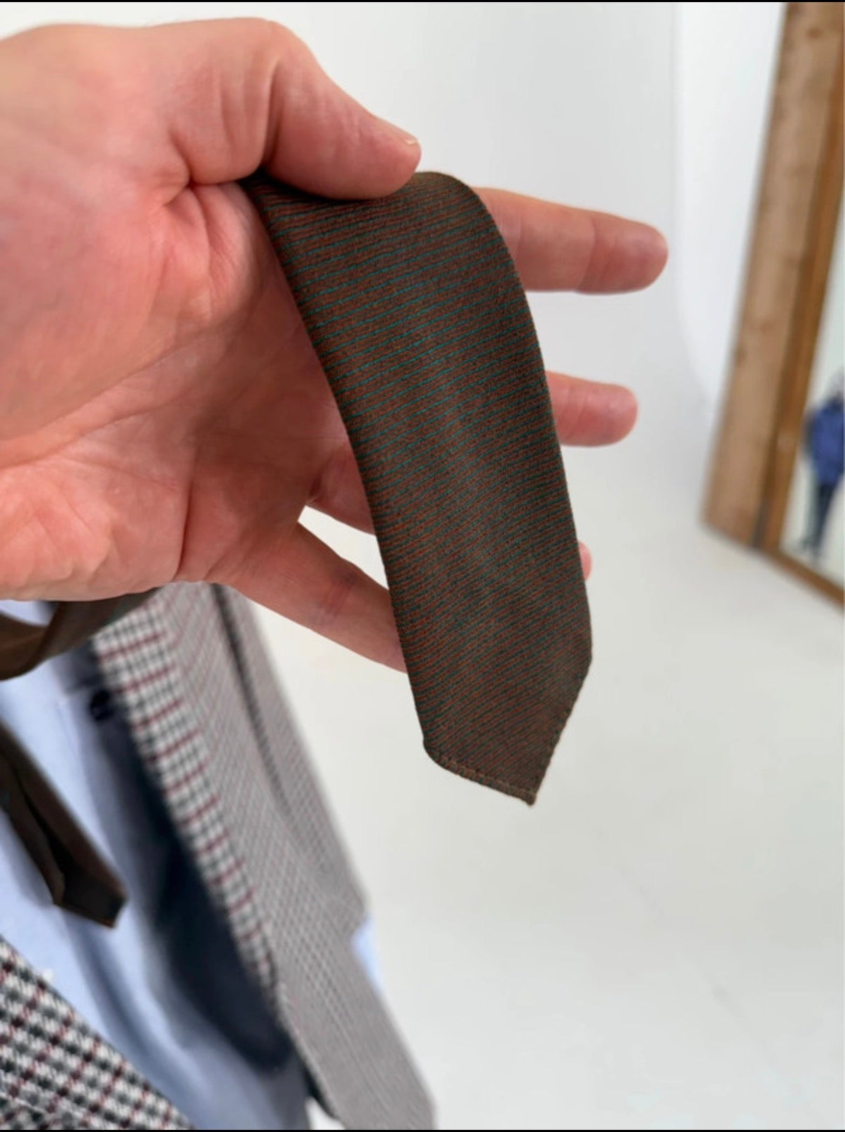 Vintage 1960s Green & Brown micro stripe skinny tie