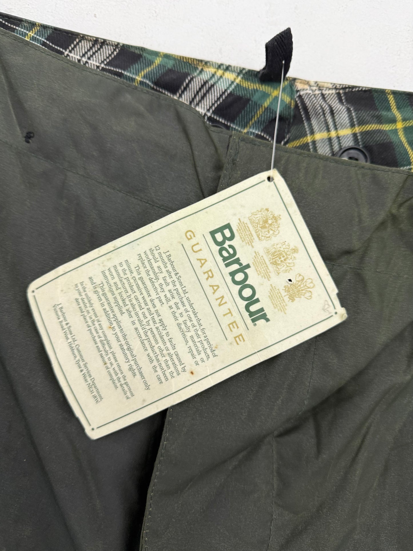 1990 Barbour A124 Lined waxed cotton over-trousers (Small).