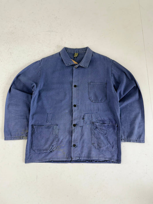 Vintage HBT Herringbone cotton blue worker jacket - XL