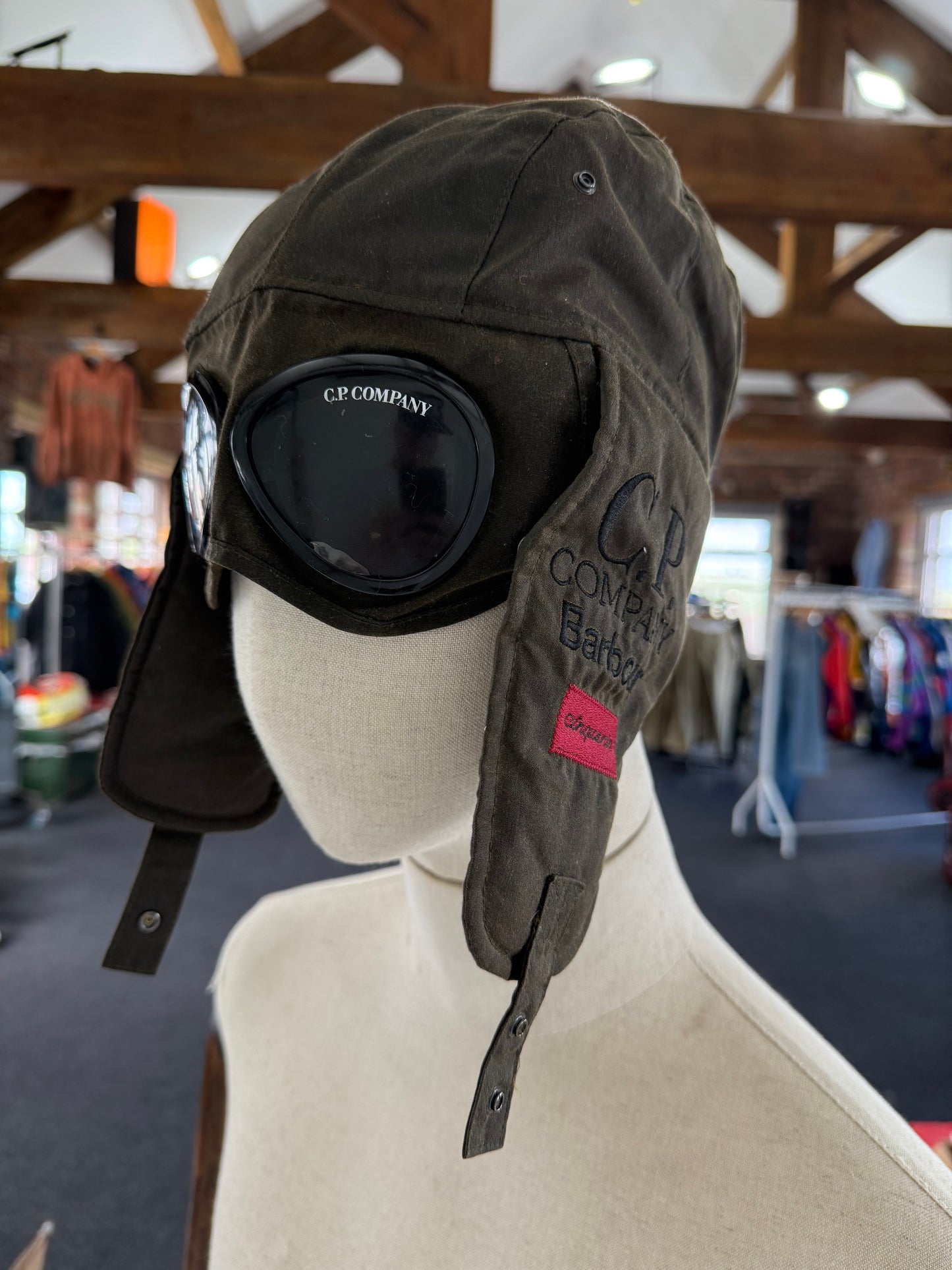 C.P Company x Barbour waxed trapper hat (New) Medium