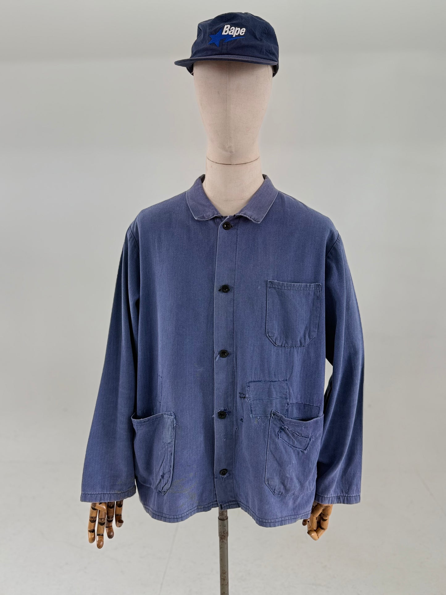 Vintage HBT Herringbone cotton blue worker jacket - XL