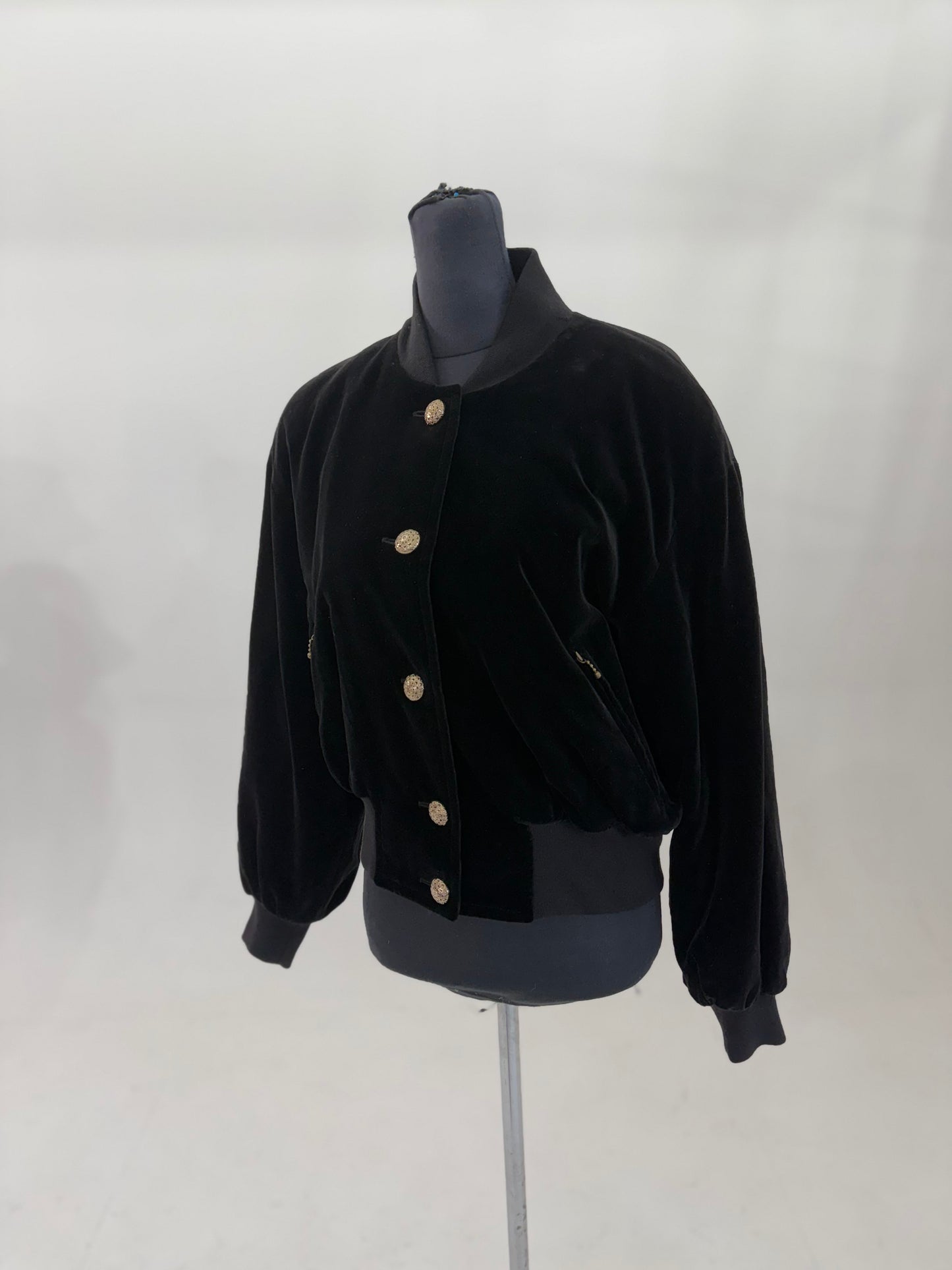 1980s Escada by Margaretha Ley Velvet Black Bomber Jacket UK 8/10